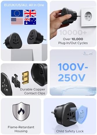 UGREEN European Plug Travel Adapter  US/UK/CA/MX/AU/JP/CN/NZ/PH to EU  Type F   International to EU Pin Converter  Power Outlet Charger  200  Countries Compatibility  1 Pack