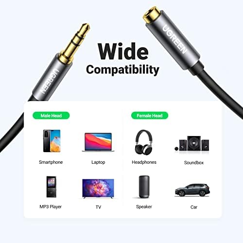 UGREEN Headphone Extension Cable 3 5mm Extension Gold Plated Aux Cable Audio Stereo Jack Male to Female TRS Cord Extender Compatible with iPhone iPad Phones Tablets Media Players  6 6FT