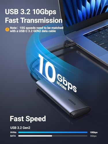 UGREEN M 2 NVMe SSD Enclosure 10Gbps USB 3 2 Gen 2  10 Gbps  to NVME M Key/ B M  Key Solid State Drive External Enclosure Support UASP Trim for 2230/2242 /2260/2280 NVME SSDs