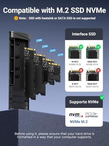 UGREEN M 2 NVMe SSD Enclosure 10Gbps USB 3 2 Gen 2  10 Gbps  to NVME M Key/ B M  Key Solid State Drive External Enclosure Support UASP Trim for 2230/2242 /2260/2280 NVME SSDs