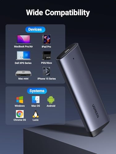 UGREEN M 2 NVMe SSD Enclosure 10Gbps USB 3 2 Gen 2  10 Gbps  to NVME M Key/ B M  Key Solid State Drive External Enclosure Support UASP Trim for 2230/2242 /2260/2280 NVME SSDs