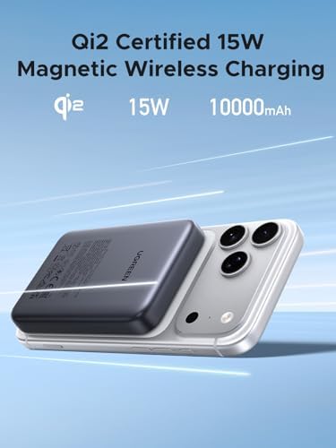 UGREEN Magnetic Power Bank Qi2 Certified 15W Fast Charging Wireless Battery Pack Slim 10000mAh Magsafe Portable Charger with 20W USB C for iPhone 17/16/15/14/13/12 Series Black