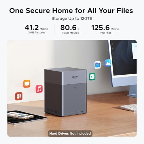 UGREEN NAS DH4300 Plus 4 Bay Desktop NASync  Support Capacity 120TB  Remote Access  AI Photo Album  Beginner Friendly System  8GB LPDDR4X RAM  2 5GbE  4K HDMI  Network Attached Storage Diskless 