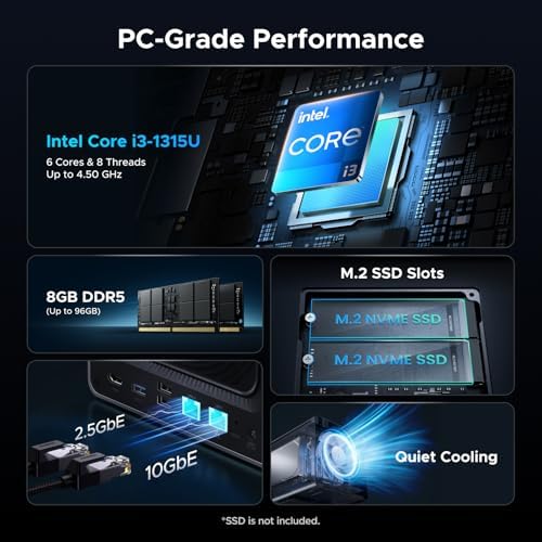 UGREEN NAS DXP4800 Pro 4 Bay Desktop NAS  Intel  Core  i3 1315U 6 Core CPU  8GB DDR5 RAM  128G SSD  1x 10GbE  1x 2 5GbE  2X M 2 NVMe Slots  4K HDMI  Network Attached Storage  Diskless