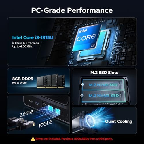 UGREEN NAS DXP4800 Pro 4 Bay Desktop Network Attached Storage  Intel Core i3 1315U 6 Core CPU  8GB DDR5 RAM  Built in 128GB SSD  1x 10GbE  1x 2 5GbE  2X M 2 NVMe Slots  4K HDMI  Diskless