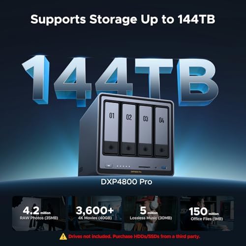 UGREEN NAS DXP4800 Pro 4 Bay Desktop Network Attached Storage  Intel Core i3 1315U 6 Core CPU  8GB DDR5 RAM  Built in 128GB SSD  1x 10GbE  1x 2 5GbE  2X M 2 NVMe Slots  4K HDMI  Diskless