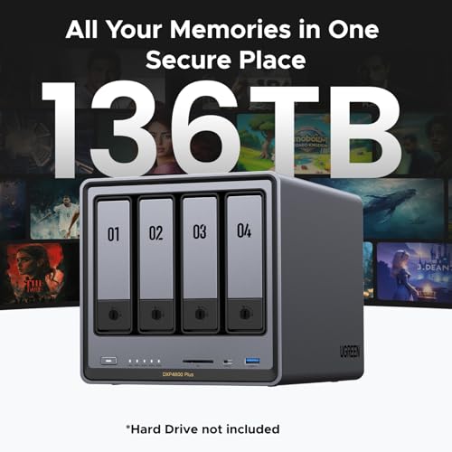 UGREEN NASync DXP4800 Plus 4 Bay Desktop NAS  Intel Pentium Gold 8505 5 Core CPU  8GB DDR5 RAM  128G SSD  1   10GbE  1   2 5GbE  2   M 2 NVMe Slots  4K HDMI  Network Attached Storage  Diskless 