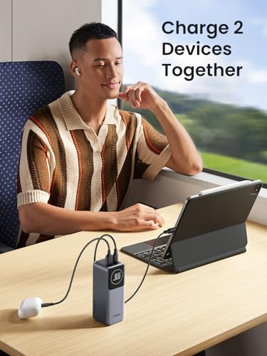 UGREEN Nexode Power Bank 12000mAh 100W PD PPS Fast Charging Portable Charger Battery Pack with 1USB C 1USB A and Smart Display for MacBook Air/ipad/iPhone 16/Galaxy S24/Steam Deck/Google etc