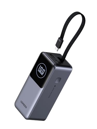 UGREEN Nexode Power Bank 20000mAh 130W con cable USB C integrado cargador portátil de viaje, entrada de 80 W, carga rápida para MacBook Pro/Air/iPhone 16/iPad Pro/Galaxy S25 Ultra/Dell/HP y más