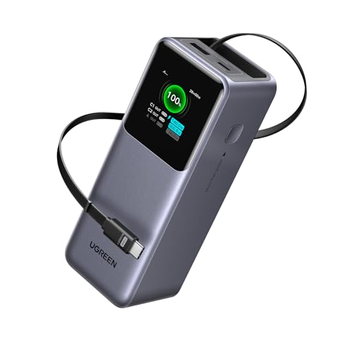 UGREEN Nexode Power Bank 20000mAh 165W with Built in USB C Cable Laptop Travel Portable Charger  100W Input  Fast Charging for MacBook Pro/Air/iPhone 16/iPad Pro/Galaxy S25 Ultra/Dell/HP and More