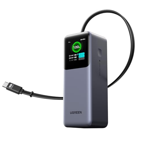 UGREEN Nexode Power Bank 20000mAh 165W with Built in USB C Cable Laptop Travel Portable Charger  100W Input  Fast Charging for MacBook Pro/Air/iPhone 17/16/iPad Pro/Galaxy S25 Ultra/Dell/HP and More