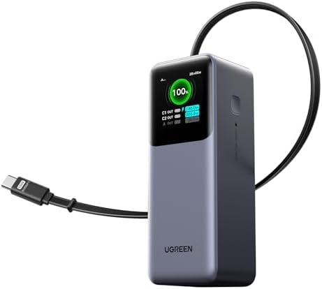 UGREEN Nexode Power Bank 20000mAh 165W with Built in USB C Cable Laptop Travel Portable Charger  100W Input  Fast Charging for MacBook Pro/Air/iPhone 17/16/iPad Pro/Galaxy S25 Ultra/Dell/HP and More