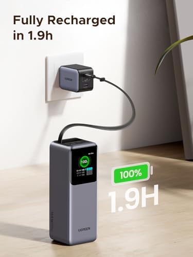 UGREEN Nexode Power Bank 20000mAh 165W with Built in USB C Cable Laptop Travel Portable Charger  100W Input  Fast Charging for MacBook Pro/Air/iPhone 17/16/iPad Pro/Galaxy S25 Ultra/Dell/HP and More