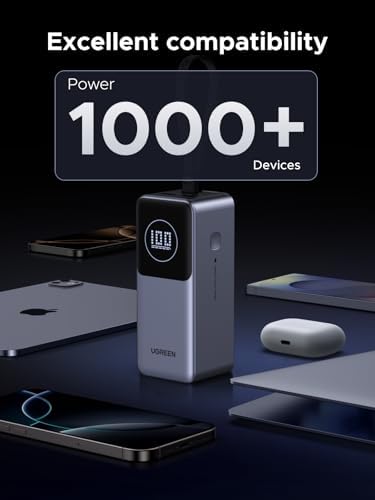 UGREEN Nexode Power Bank 20000mAh 130W with Built in USB C Cable Laptop Travel Portable Charger  80W Input  Fast Charging for MacBook Pro/Air/iPhone 17/16/iPad Pro/Galaxy S25 Ultra/Dell/HP and More