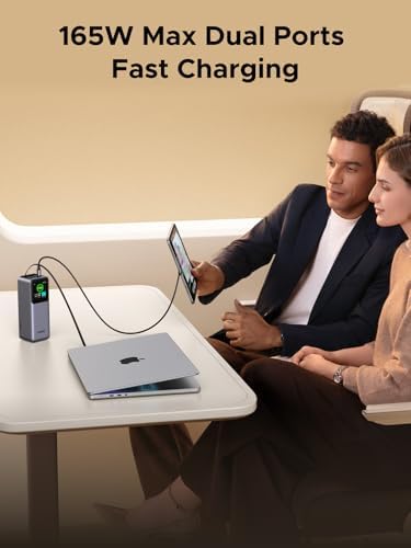UGREEN Nexode Power Bank 20000mAh 165W con cable USB C incorporado, cargador portátil de viaje para laptop, entrada de 100W, carga rápida para MacBook Pro/Air/iPhone 17/16/iPad Pro/Galaxy S25 Ultra