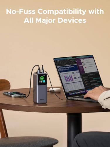 UGREEN Nexode Power Bank 20000mAh 165W con cable USB C incorporado, cargador portátil de viaje para laptop, entrada de 100W, carga rápida para MacBook Pro/Air/iPhone 17/16/iPad Pro/Galaxy S25 Ultra