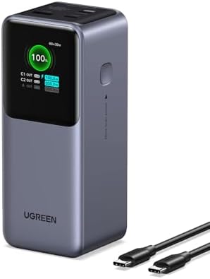 UGREEN Nexode Power Bank 20000mAh 130W Portable Charger 72Wh PD Fast Charging 3 Port USB C Battery Pack with TFT Smart Display for MacBook/iPad/iPhone 17/16/Samsung S26 and More
