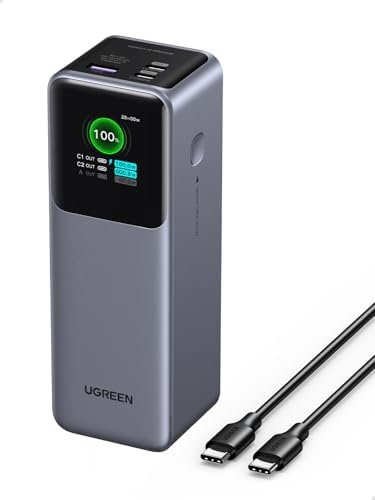 UGREEN Nexode Power Bank 25000mAh 200W Cargador portátil para laptop PD 3.1 Carga rápida de 90Wh Paquete de batería de 3 puertos con pantalla TFT inteligente para MacBook Pro/Air/iPad/iPhone 17/16