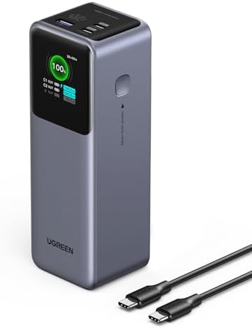 UGREEN Nexode Power Bank 25000mAh 200W Cargador portátil para laptop PD 3.1 Carga rápida de 90Wh Paquete de batería de 3 puertos con pantalla TFT inteligente para MacBook Pro/Air/iPad/iPhone 17/16