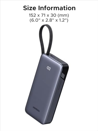 UGREEN Nexode Power Bank 20000mAh 45W with Built in Cable  Fast Charging Portable Charger for iPhone 17 Pro/Samsung S26 Ultra/iPad Pro  3 Port External Battery Pack with Digital Display  Travel Ready