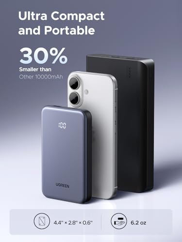 UGREEN Power Bank 10 000mAh 22 5W  Compact Portable Charger USB C PD3 0 Travel Fast Charging Battery Pack with Digital Display for iPhone 17/16/15/14/13/12 Pro Max  Galaxy S25/S24 Ultra