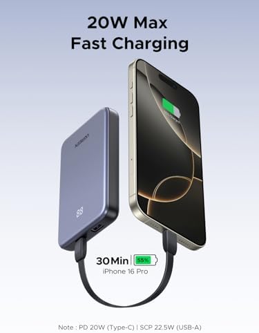 UGREEN Power Bank 10 000mAh 22 5W  Compact Portable Charger USB C PD3 0 Travel Fast Charging Battery Pack with Digital Display for iPhone 17/16/15/14/13/12 Pro Max  Galaxy S25/S24 Ultra
