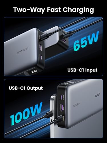 UGREEN Power Bank 25 000mAh 145W Laptop Portable Charger  Nexode 3 Port USB C PD Battery Pack  for MacBook Pro/Air  Dell XPS  iPhone 16/15/14  Galaxy S24  Steam Deck  iPad  and More