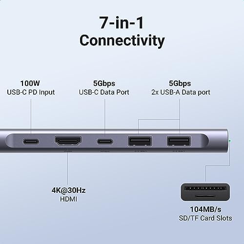 UGREEN Revodok 1071 USB C Hub for Laptop 7 in 1 Dock 4K HDMI  100W PD Charging  USB C & 2 USB A 5Gbps Data Ports  SD/TF Card Reader for MacBook Pro/Air  iPad Pro  XPS  Thinkpad