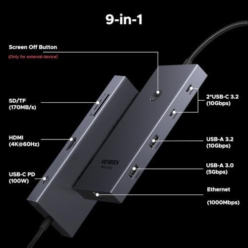 UGREEN Revodok Pro 9 in 1 USB C Hub Gigabit Ethernet Adapter 4K 60Hz HDMI  100W PD Charging  USB A Data Ports  SD/TF Card Reader Compatible with MacBook Neo/Air/Pro M1  M2  M3 M4  M5 Steam Deck