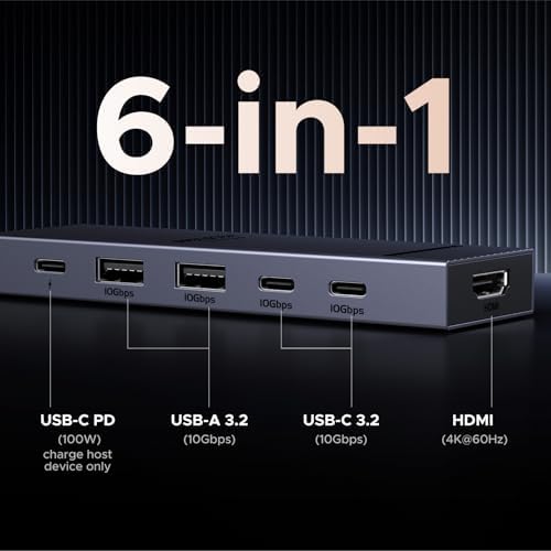 UGREEN Revodok Pro USB C Hub 6 in 1 10Gbps 4K 60Hz HDMI  100W Power Delivery for MacBook Pro/Air  iPad Pro  Thinkpad Rog Ally and More