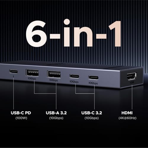 UGREEN Revodok Pro USB C Hub 6 in 1 10Gbps 4K 60Hz HDMI  100W Power Delivery for MacBook Neo/Pro/Air  iPad Pro  Thinkpad Rog Ally and More