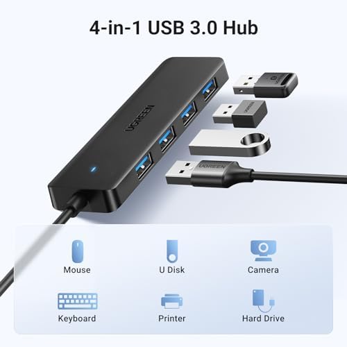 UGREEN USB 3 0 Hub  4 Ports USB A Splitter Ultra Slim USB Expander for Mouse  Keyboard  Flash Drive  U Disk  Printer Compatible with Laptop  Desktop PC  Xbox  PS5  and More  3 3ft