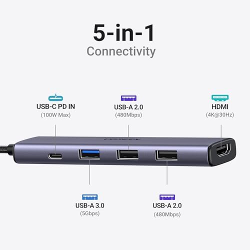 UGREEN USB C Hub 5 in 1 Multiport Adapter Revodok 105 4K HDMI  100W Power Delivery  3 USB A Data Ports  USB C Dongle for MacBook Pro/Air  iPad Pro  iMac  iPhone 16 Pro/Pro Max  XPS  Thinkpad