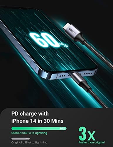 UGREEN USB C to Lightning Cable 3FT   MFi Certification Lightning Cable Compatible with iPhone 14/14 Pro/14 Pro Max  iPhone 13/12/11/X/XR/XS/8 Series  iPad 9  AirPods Pro  and More