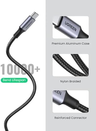 UGREEN Cable USB C a USB C, cable de carga de 100 W para iPhone 17/16/15, MacBook Pro, iPad Pro, Dell XPS, Samsung Galaxy S25/S24/S23 Ultra, Switch, Pixel, 6.6 pies, negro