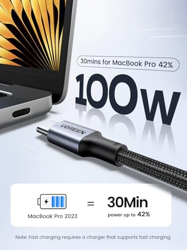 UGREEN Cable USB C a USB C, paquete de 2 cables de carga USB C de 100 W para iPhone 17/17 Air/17 Pro/17 Pro Max/16, MacBook Pro, iPad Pro, Dell XPS, Samsung Galaxy S25/S24/S23 Ultra, Switch, Pixel