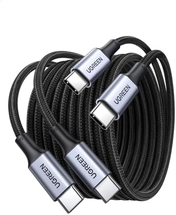 UGREEN Cable USB C a USB C, paquete de 2 cables de carga USB C de 100 W para iPhone 17/17 Air/17 Pro/17 Pro Max/16, MacBook Pro, iPad Pro, Dell XPS, Samsung Galaxy S25/S24/S23 Ultra, Switch, Pixel