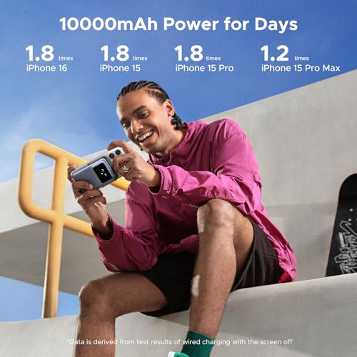 UGREEN Uno 10000mAh Magnetic Portable Charger  Qi 7 5W Wireless Power Bank  PD 20W USB C Battery Pack with Foldable Stand and TFT Display MagSafe Compatible iPhone 17/16 /15/14/13/12 Series  Black