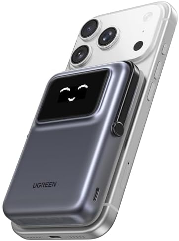 UGREEN Uno 10000mAh Magnetic Portable Charger  Qi 7 5W Wireless Power Bank  PD 20W USB C Battery Pack with Foldable Stand and TFT Display MagSafe Compatible iPhone 17/16 /15/14/13/12 Series  Black