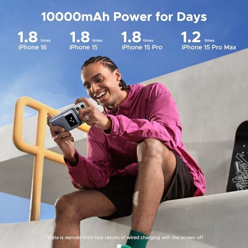 UGREEN Uno 10000mAh Magnetic Portable Charger  Qi 7 5W Wireless Power Bank  PD 20W USB C Battery Pack with Foldable Stand and TFT Display MagSafe Compatible iPhone 17/16 /15/14/13/12 Series  Black