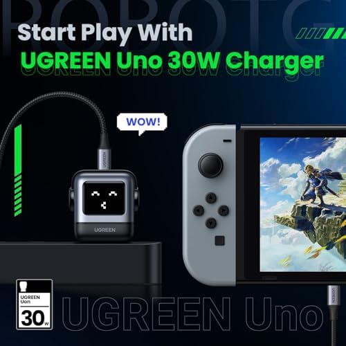 UGREEN Uno 30W USB C Charger Block  Compact Robot GaN Fast Charger for iPhone 17  Gifts for Women Men  Compatible with iPhone 17/16/15  Galaxy S25/S24/S23  Pixel 10/9/8  iPad  MavBook Neo/Air  Black