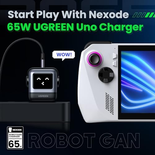 UGREEN Uno 65W USB C Charger Block  Nexode 3 Port GaN Fast Charger with Screen  Fun Robot Gifts for Men Women  Compatible with iPhone 17  MacBook Pro/Air  XPS  Galaxy S25  Steam Deck  ROG Ally  Black