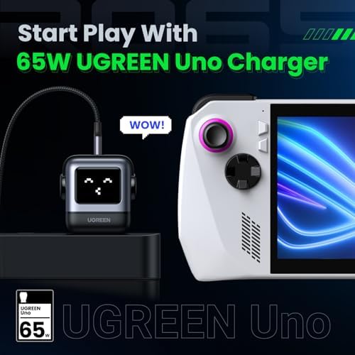 UGREEN Uno 65W USB C Charger Block  Nexode 3 Port GaN Fast Charger with Screen  Fun Robot Gifts for Men Women  Compatible with iPhone 17  MacBook Pro/Air/Neo  XPS  Galaxy S26  Steam Deck  Black