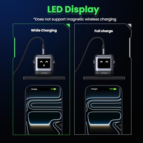 UGREEN Uno 65W USB C Charger Block  Nexode 3 Port GaN Fast Charger with Screen  Fun Robot Gifts for Men Women  Compatible with iPhone 17  MacBook Pro/Air/Neo  XPS  Galaxy S26  Steam Deck  Black