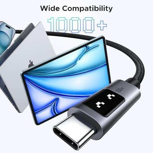 UGREEN Uno USB C to USB C Cable 100W Fast Charging Cable Type C Charging Cord with LED Display for iPhone 17/17 Air/17 Pro/17 Pro Max/16  MacBook Pro/Air  iPad Pro/Air  Galaxy S25 Ultra 6 6FT Black