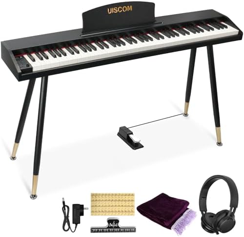 UISCOM Digital Piano Keyboard for Beginners Full Size 88 Key Semi Weighted Keyboard Electric Piano with Stand Power Adapter Sheet Music Stand Pedal Headphone USB MIDI Compatibility Wood Black