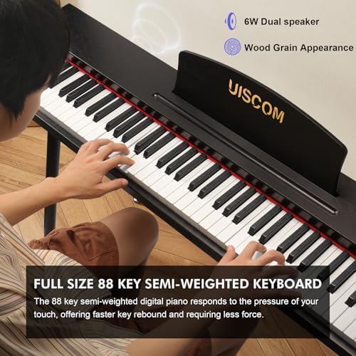 UISCOM Digital Piano Keyboard for Beginners Full Size 88 Key Semi Weighted Keyboard Electric Piano with Stand Power Adapter Sheet Music Stand Pedal Headphone USB MIDI Compatibility Wood Black