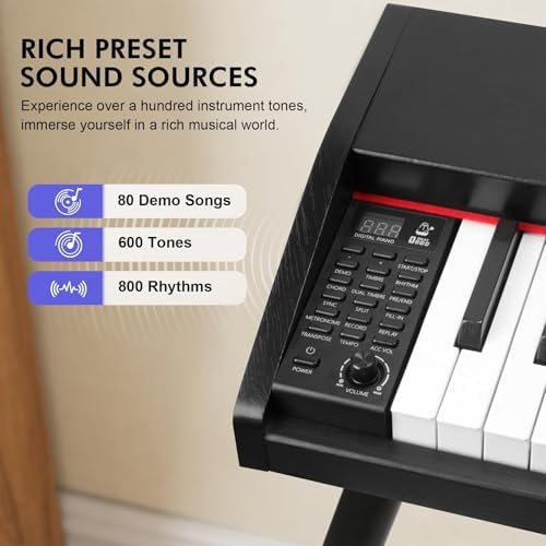 UISCOM Digital Piano Keyboard for Beginners Full Size 88 Key Semi Weighted Keyboard Electric Piano with Stand Power Adapter Sheet Music Stand Pedal Headphone USB MIDI Compatibility Wood Black
