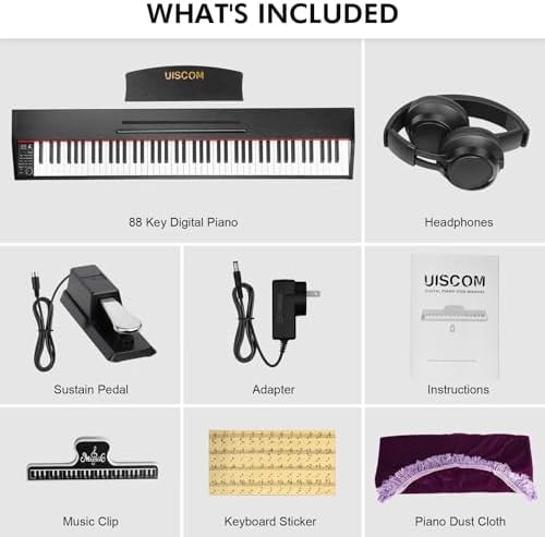 UISCOM Digital Piano Keyboard for Beginners Full Size 88 Key Semi Weighted Keyboard Electric Piano with Stand Power Adapter Sheet Music Stand Pedal Headphone USB MIDI Compatibility Wood Black