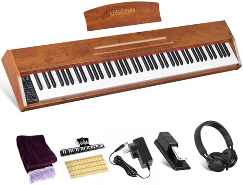 UISCOM Digital Piano Keyboard for Beginners Full Size 88 Key Semi Weighted Keyboard Electric Piano with Stand Power Adapter Sheet Music Stand Pedal Headphone USB MIDI Compatibility Wood Black